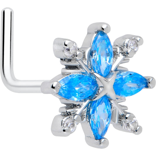 20G 7mm Blue CZ Gem Classic Flower L Shape Nose Ring BodyCandy