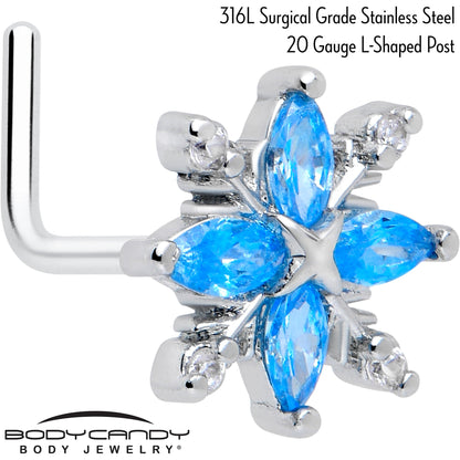 20G 7mm Blue CZ Gem Classic Flower L Shape Nose Ring BodyCandy