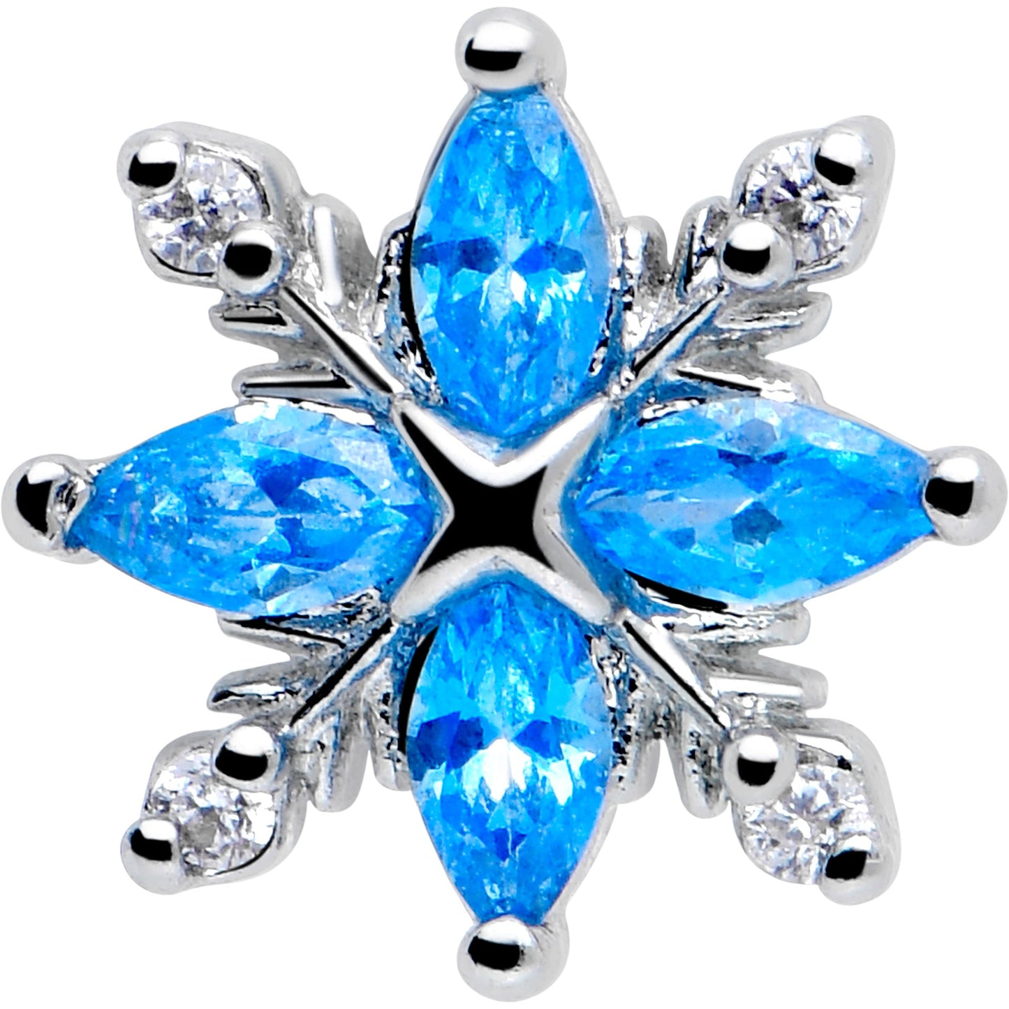 20G 7mm Blue CZ Gem Classic Flower L Shape Nose Ring BodyCandy