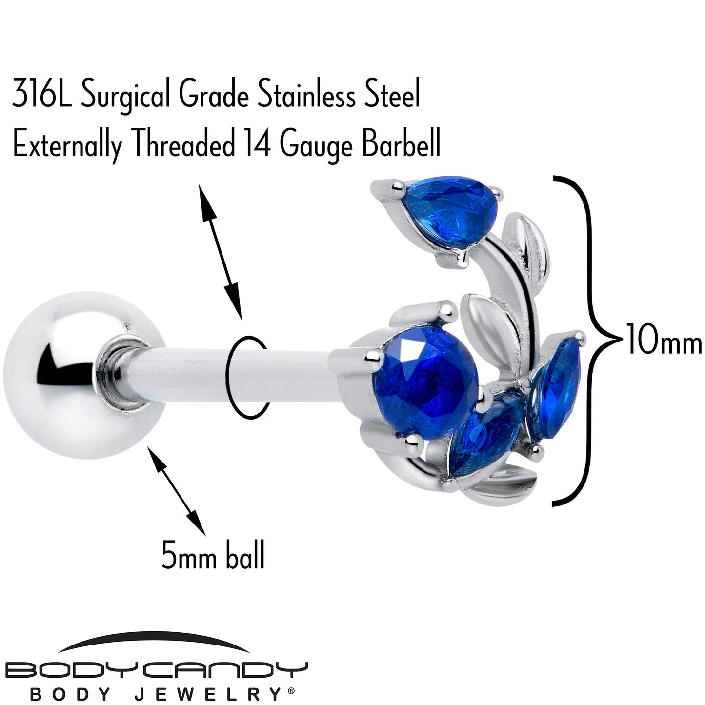Blue Gem Twining Vine Barbell Tongue Ring BodyCandy