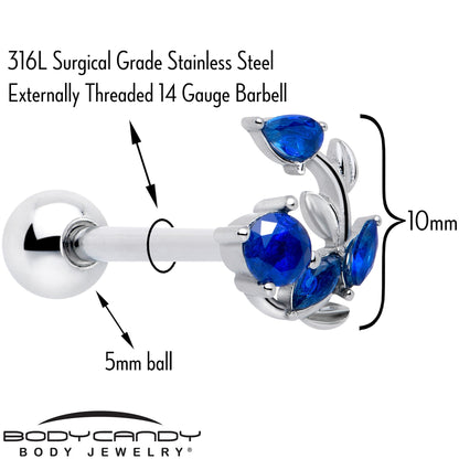 Blue Gem Twining Vine Barbell Tongue Ring BodyCandy