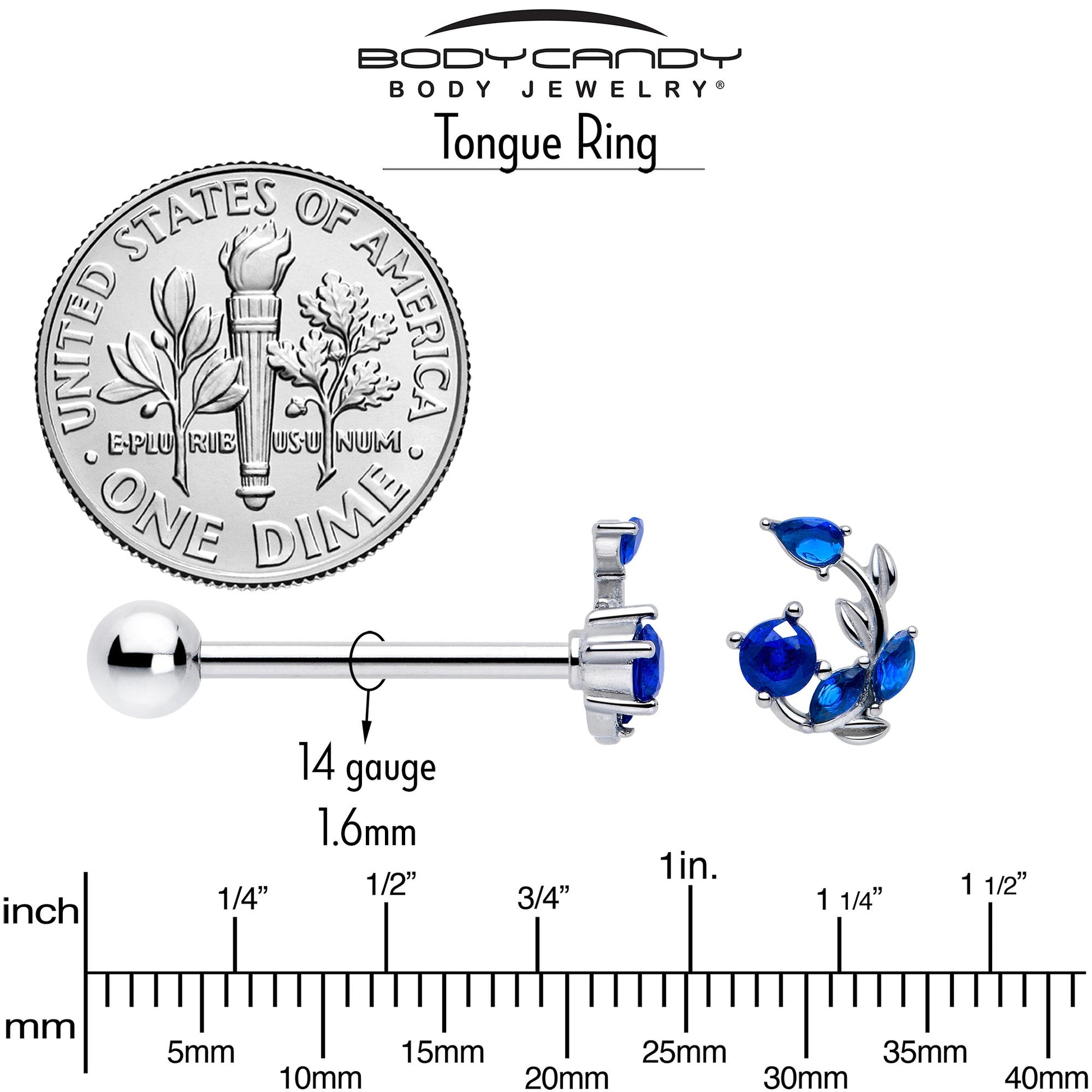 Blue Gem Twining Vine Barbell Tongue Ring BodyCandy