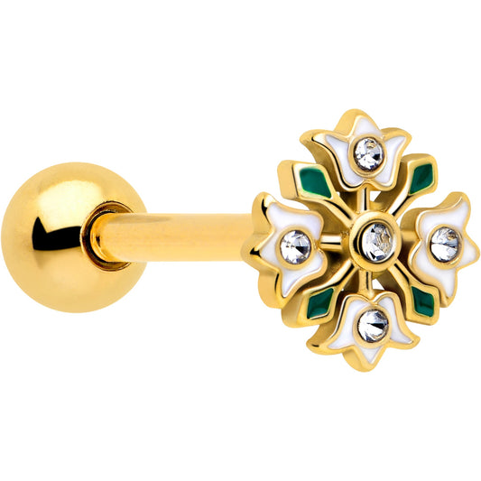 Clear Gem Gold Tone Flower Wreath Barbell Tongue Ring BodyCandy