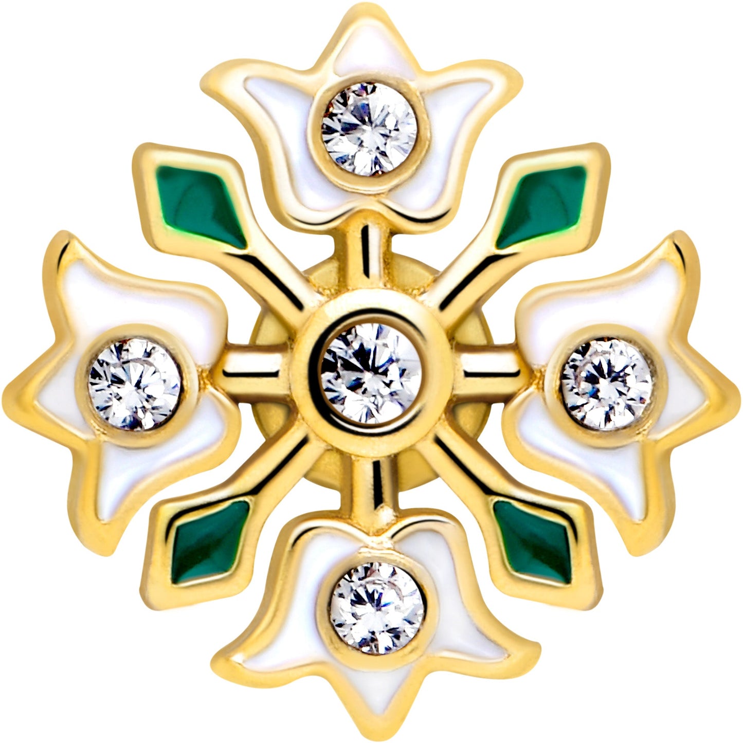 Clear Gem Gold Tone Flower Wreath Barbell Tongue Ring BodyCandy
