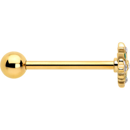 Clear Gem Gold Tone Flower Wreath Barbell Tongue Ring BodyCandy