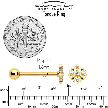 Clear Gem Gold Tone Flower Wreath Barbell Tongue Ring BodyCandy