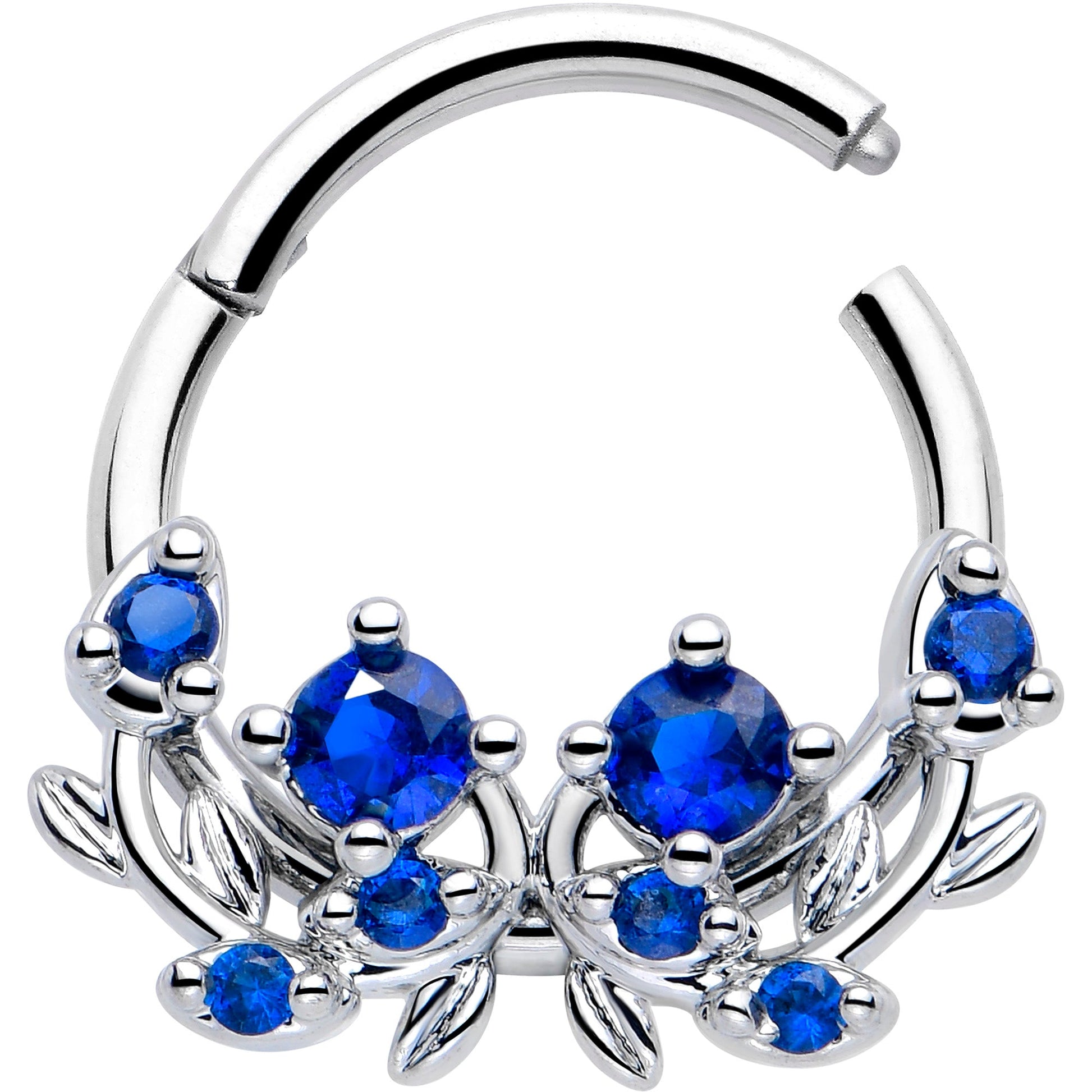 16G 3/8 Blue Gem Twining Vine Hinged Segment Ring BodyCandy