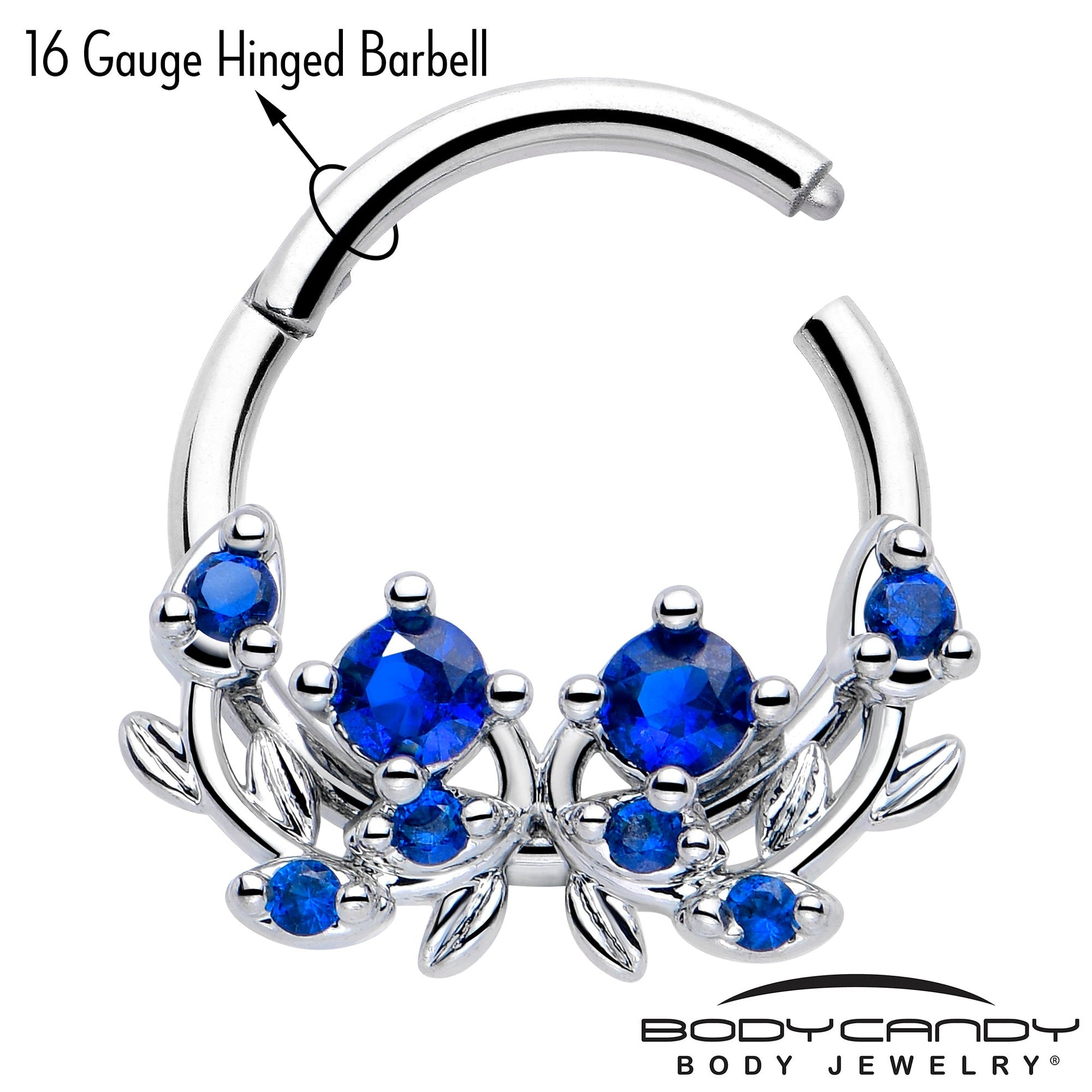 16G 3/8 Blue Gem Twining Vine Hinged Segment Ring BodyCandy