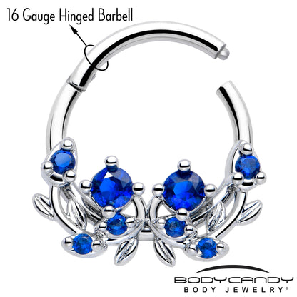 16G 3/8 Blue Gem Twining Vine Hinged Segment Ring BodyCandy