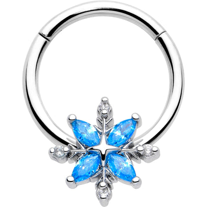 16G 3/8 Blue CZ Gem Classic Flower Hinged Segment Ring BodyCandy