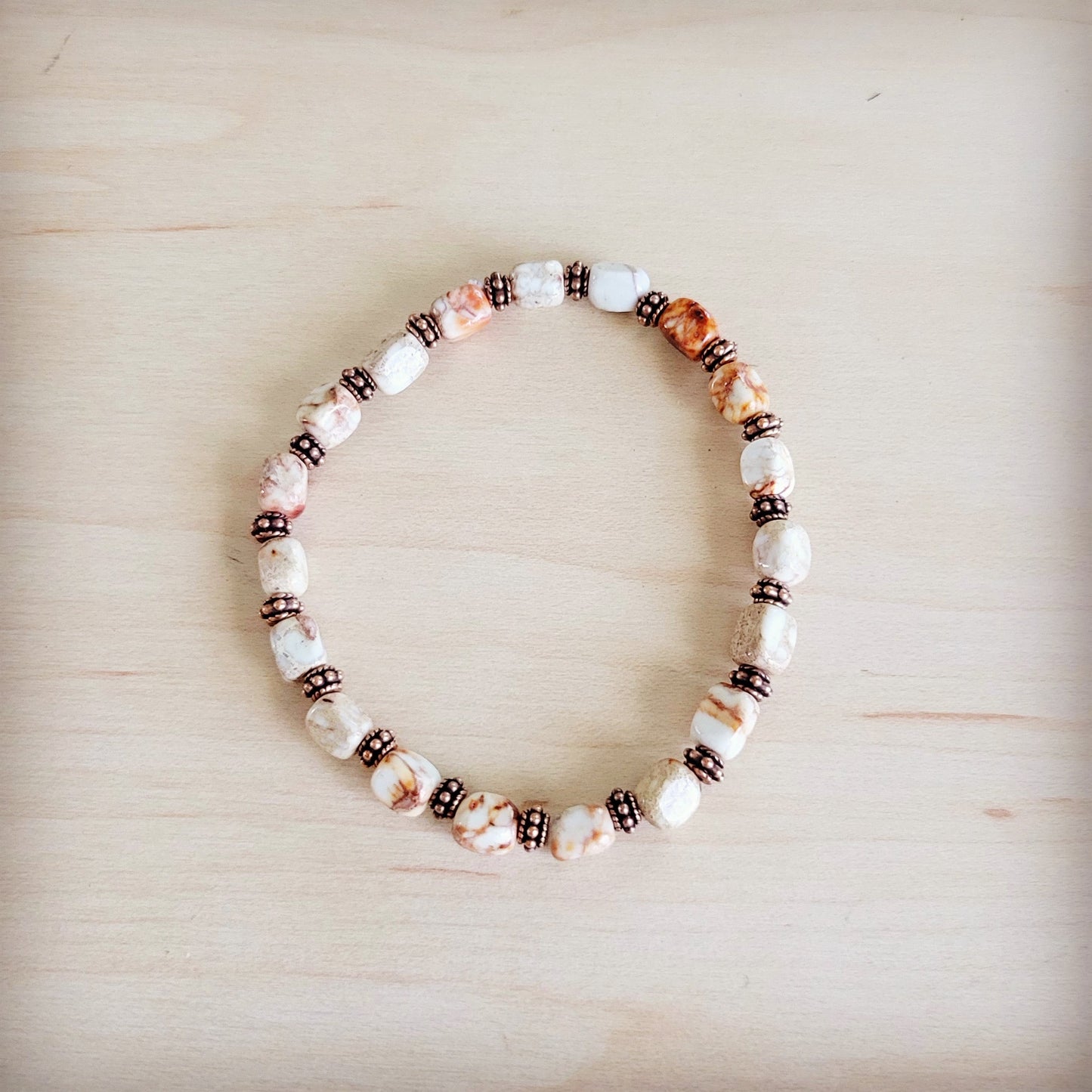 Genuine Regalite and Copper Stretch Beaded Bracelet Sandstone 812g