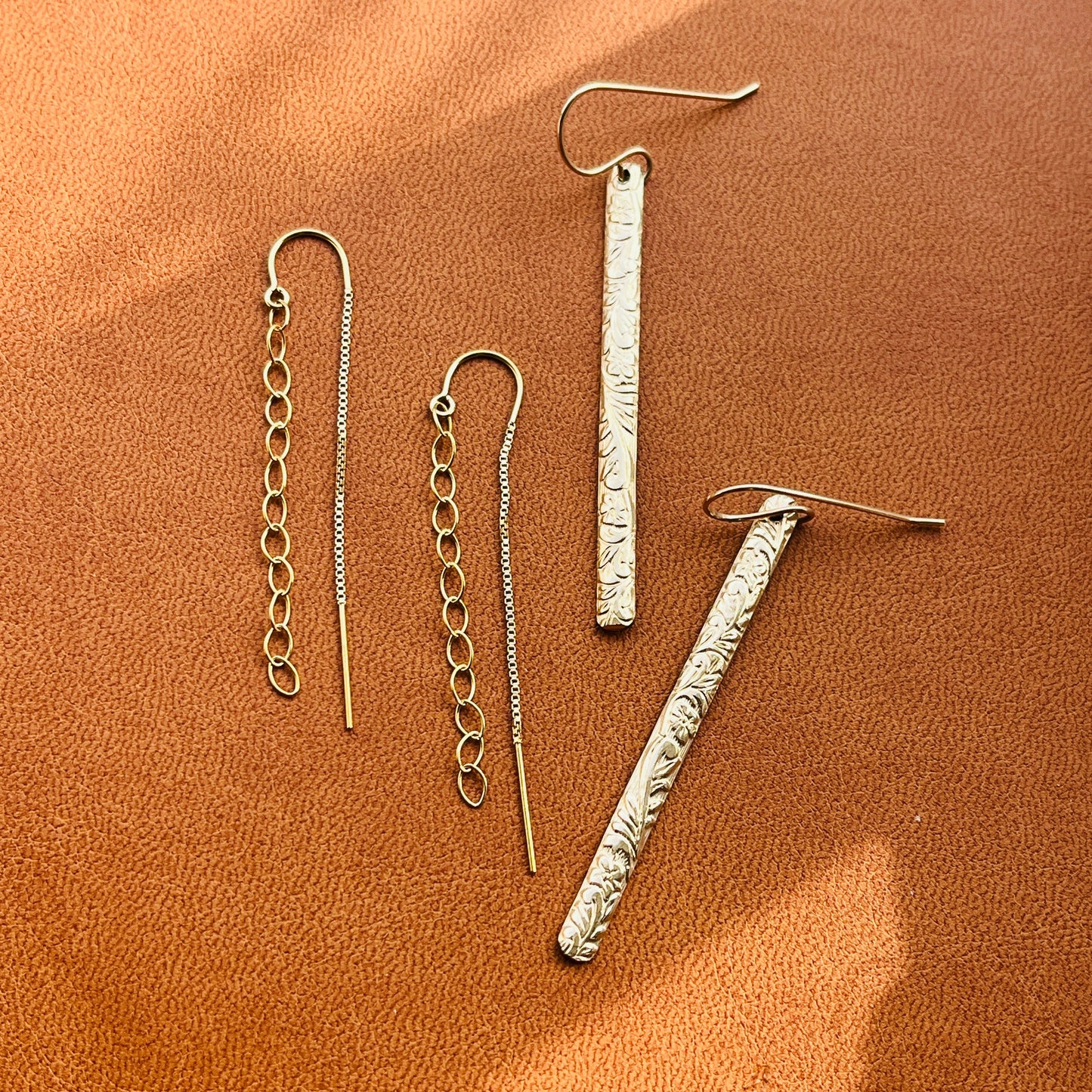 14k gold filled sterling silver FLORAL BAR EARRINGS