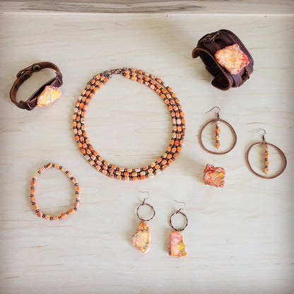 Western Copper Hoop Earrings w/ Orange Regalite 100e