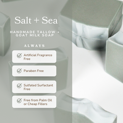 Salt + Sea Bar Handmade Tallow and Goat Milk Soap Bar Pretty farm girl
