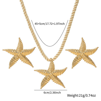 Cross-border European American Unique Starfish Jewelry Set For Women, Light Luxury Vacation Style Premium Texture Matching Clavicle Necklace & Earrings