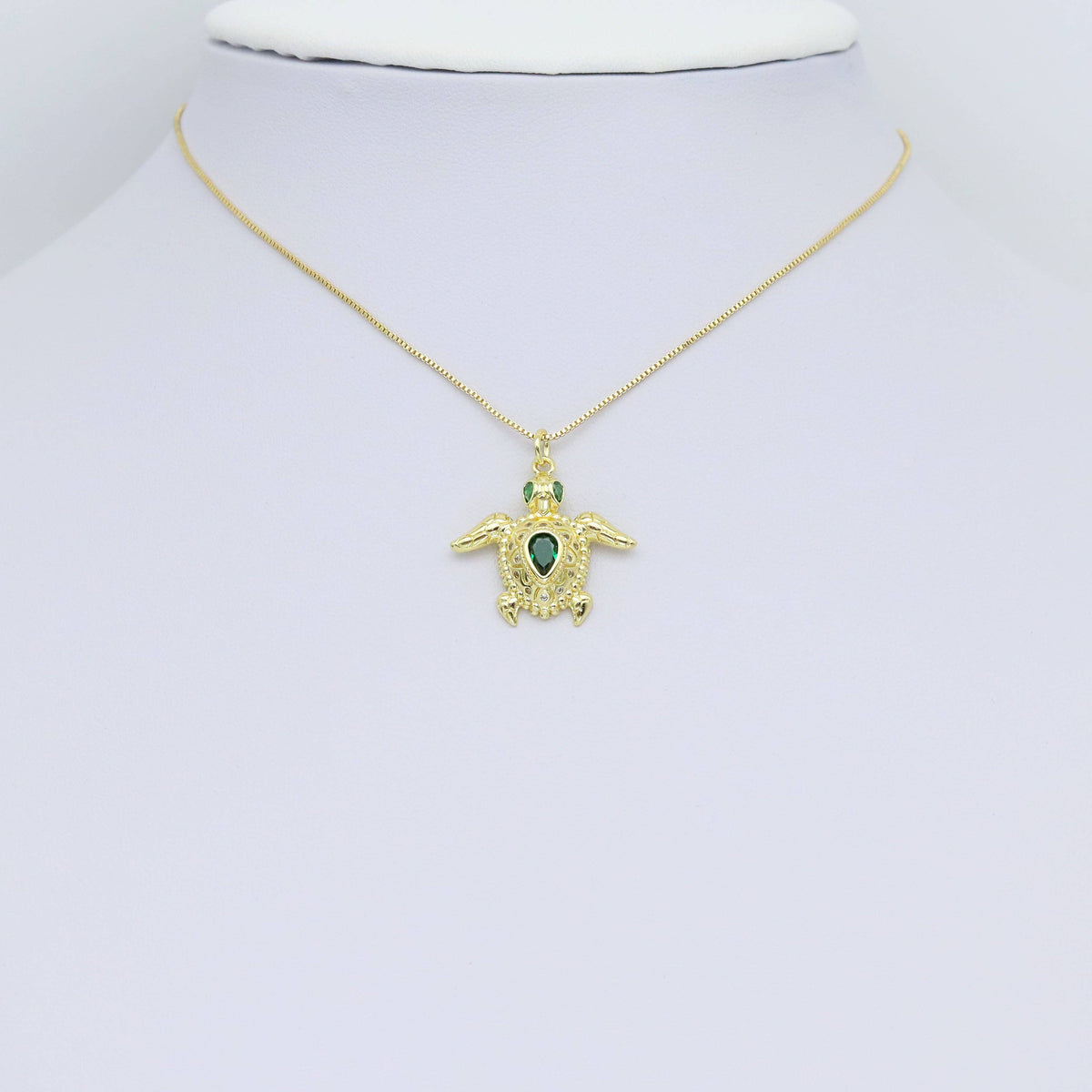Green CZ Gold Turtle Shape Pendant, Sku#Y960