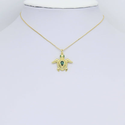 Green CZ Gold Turtle Shape Pendant, Sku#Y960