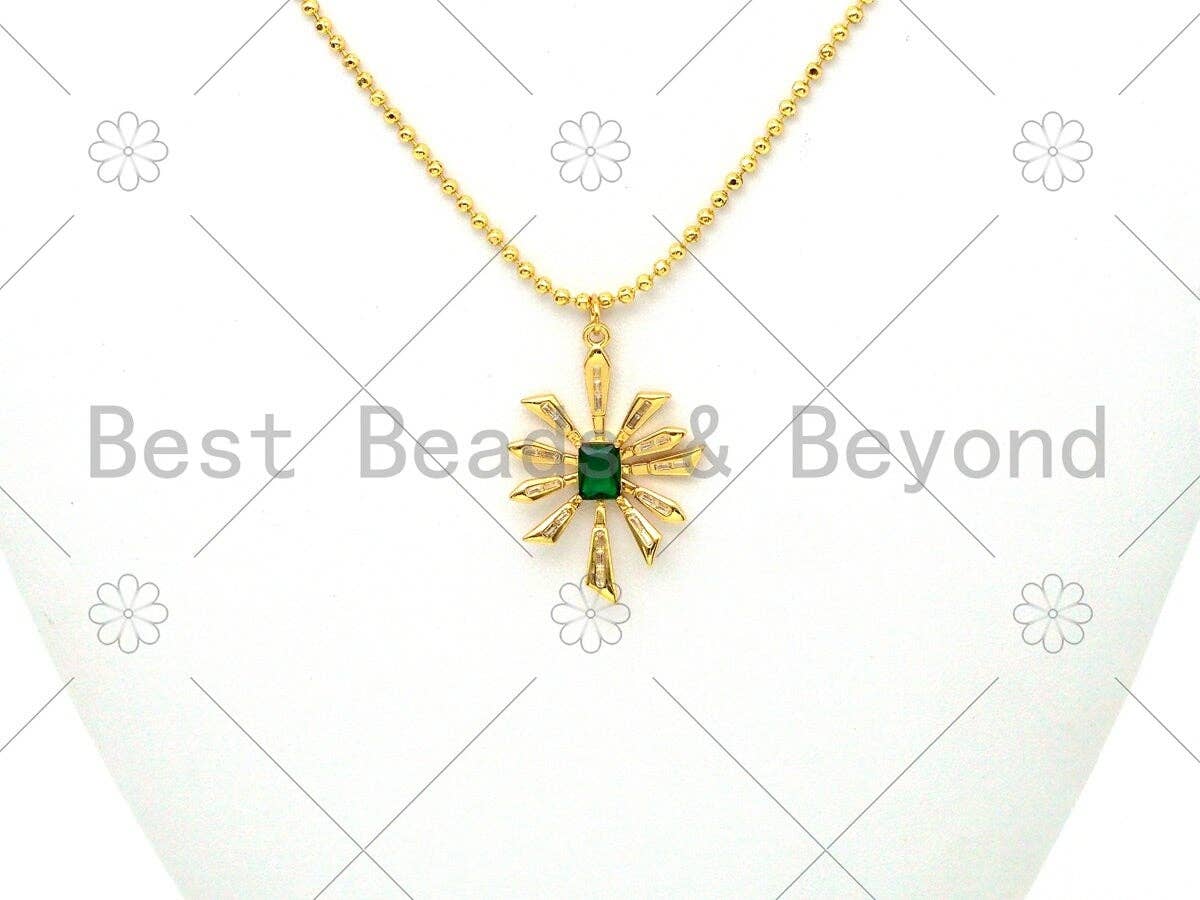 Emerald CZ Micro Pave Leaf Shape Pendant/Charm, 18K Gold Filled Flower Charm, Necklace Bracelet Charm Pendant,24x35mm,Sku#Y488