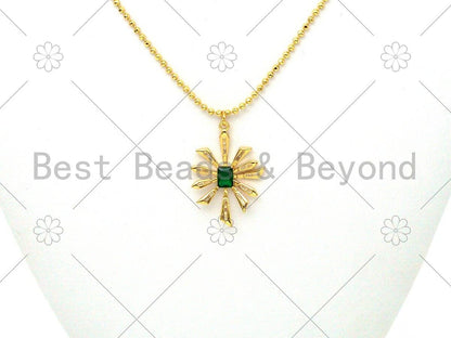 Emerald CZ Micro Pave Leaf Shape Pendant/Charm, 18K Gold Filled Flower Charm, Necklace Bracelet Charm Pendant,24x35mm,Sku#Y488