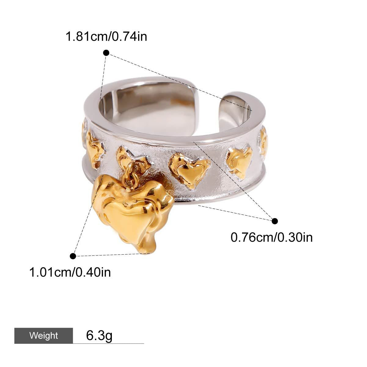 18K Gold Heart Design Trendy Personalized Earring and Ring Set