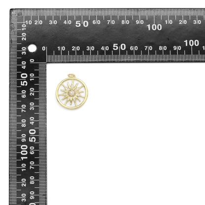 Gold CZ Sunflower Mother of Pearl Coin Charm, Sku#Y904