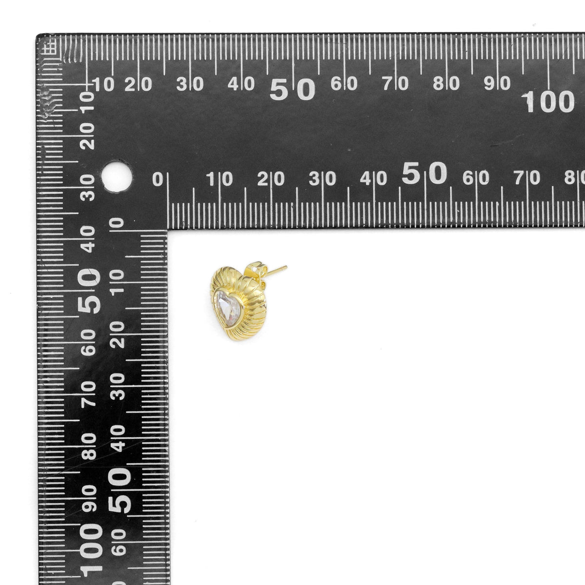 Gold Heart Clear CZ Stud Earrings, Sku#Y933
