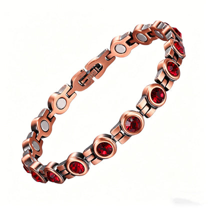 Retro Red Copper Magnetic Therapy Bracelet With Transparent Crystals Unisex