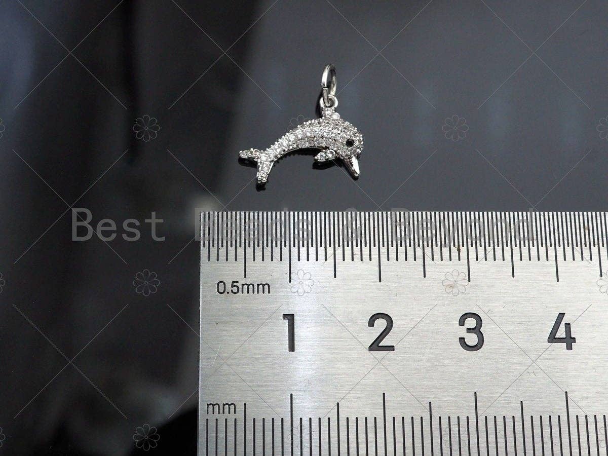 CZ Micro Pave Dolphin Shape Pendant/Charm, Bracelet Necklace CZ  Dolphin Pendant Charm, Real Gold Plated Charm, 14x10mm,Sku#Y370