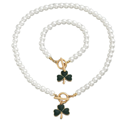 2026 Minimalist Heart Clover Women Jewelry Set, Niche Beaded Design Matching Clavicle Chain & Bracelet, Elegant Daily Matching Accessories