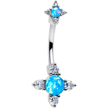 Blue Synthetic Opal Rhombus Star Double Mount Belly Ring BodyCandy