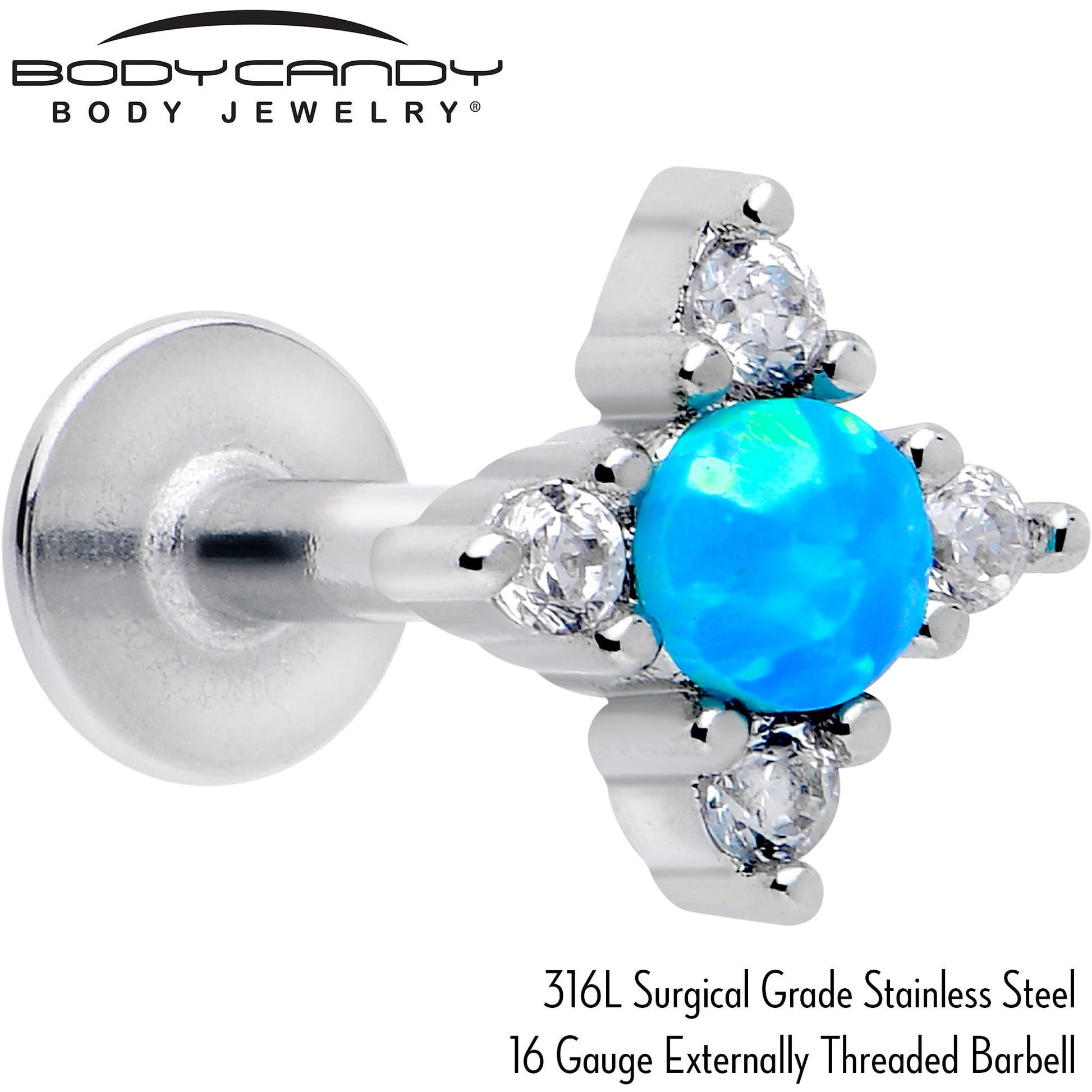 16G 1/4 Blue Synthetic Opal Rhombus Star Flatback Stud BodyCandy