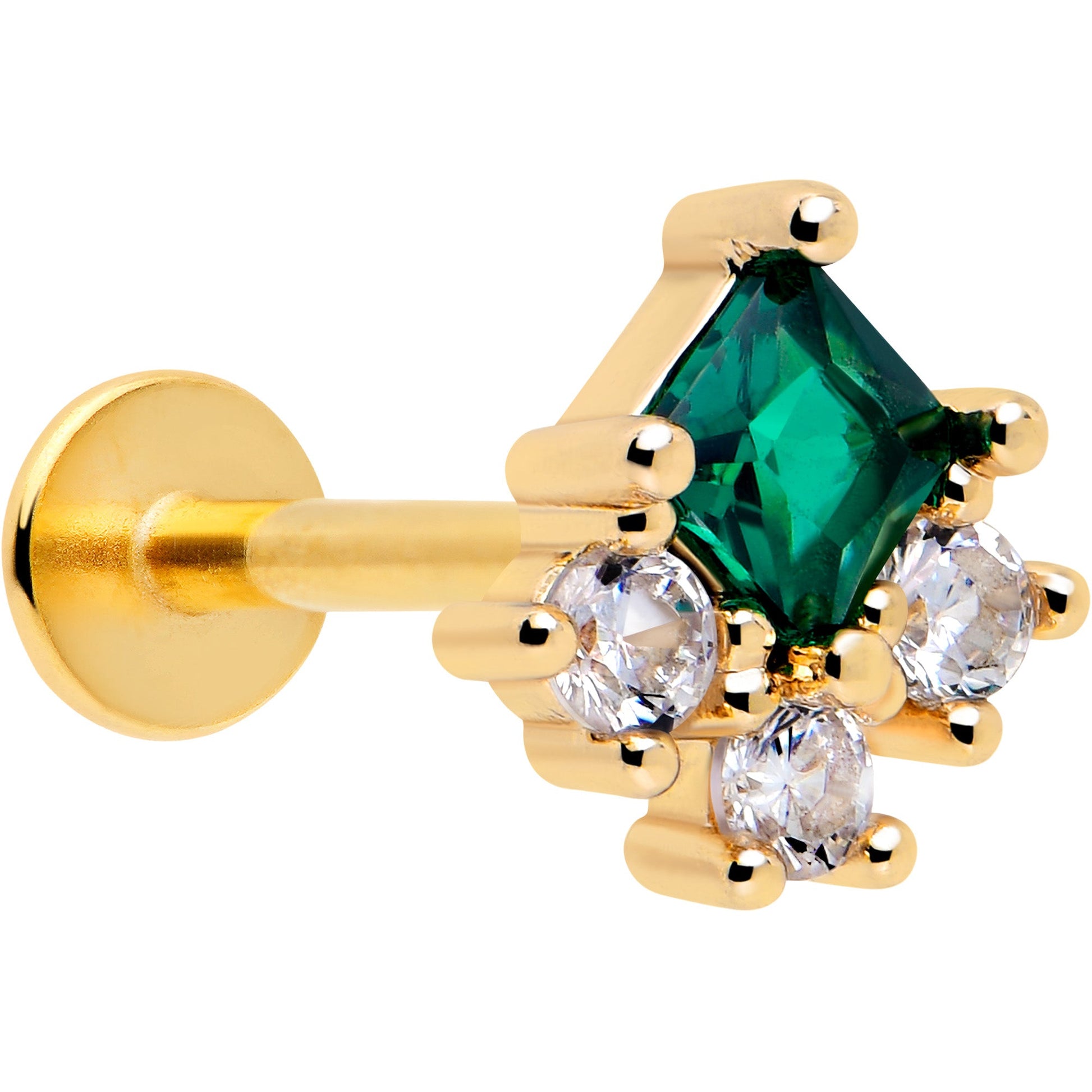 16G 5/16 Green CZ Gem Gold Tone Rhombus Riot Flatback Stud BodyCandy