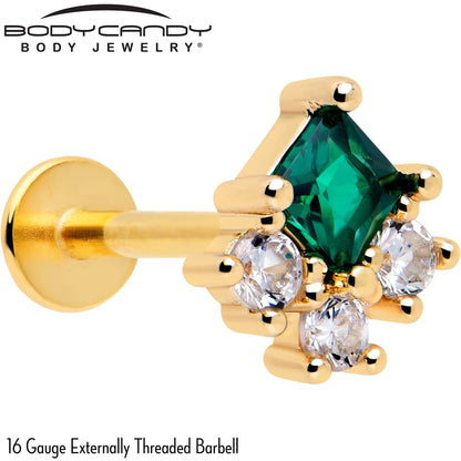16G 5/16 Green CZ Gem Gold Tone Rhombus Riot Flatback Stud BodyCandy