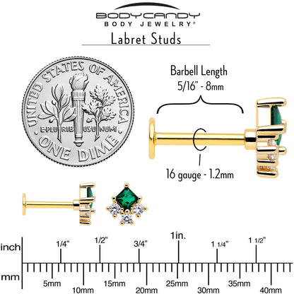 16G 5/16 Green CZ Gem Gold Tone Rhombus Riot Flatback Stud BodyCandy
