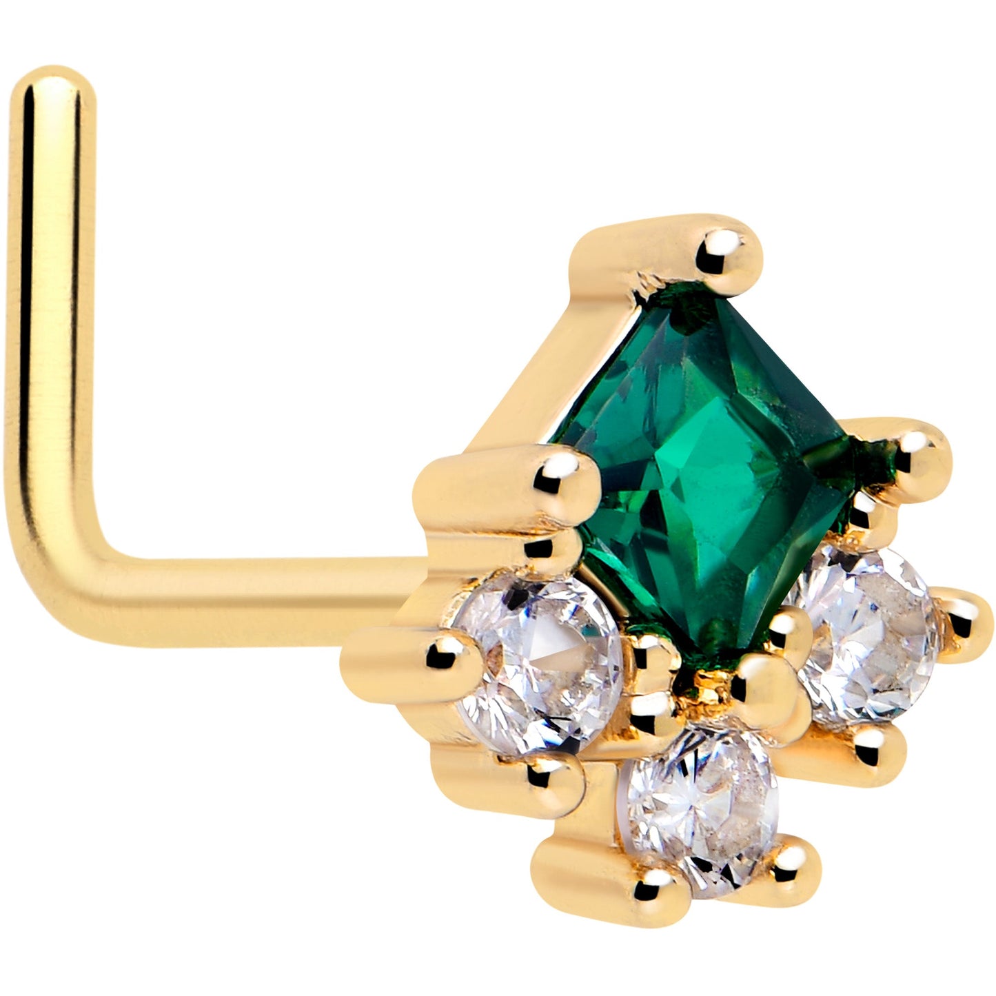20G 7mm Green CZ Gem Gold Tone Rhombus Riot L Shape Nose Ring BodyCandy