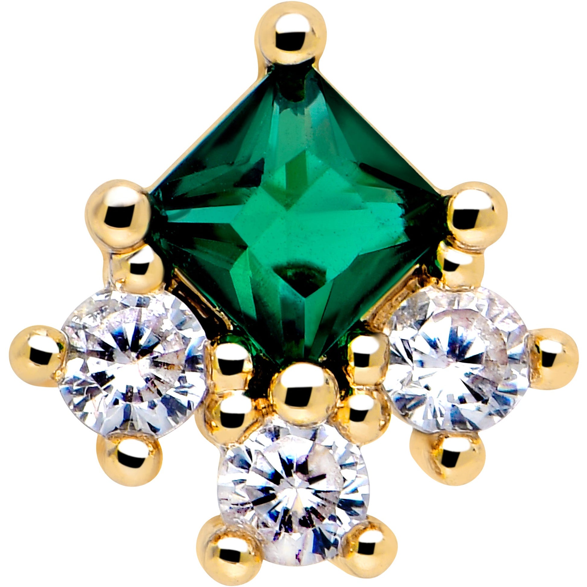 20G 7mm Green CZ Gem Gold Tone Rhombus Riot L Shape Nose Ring BodyCandy