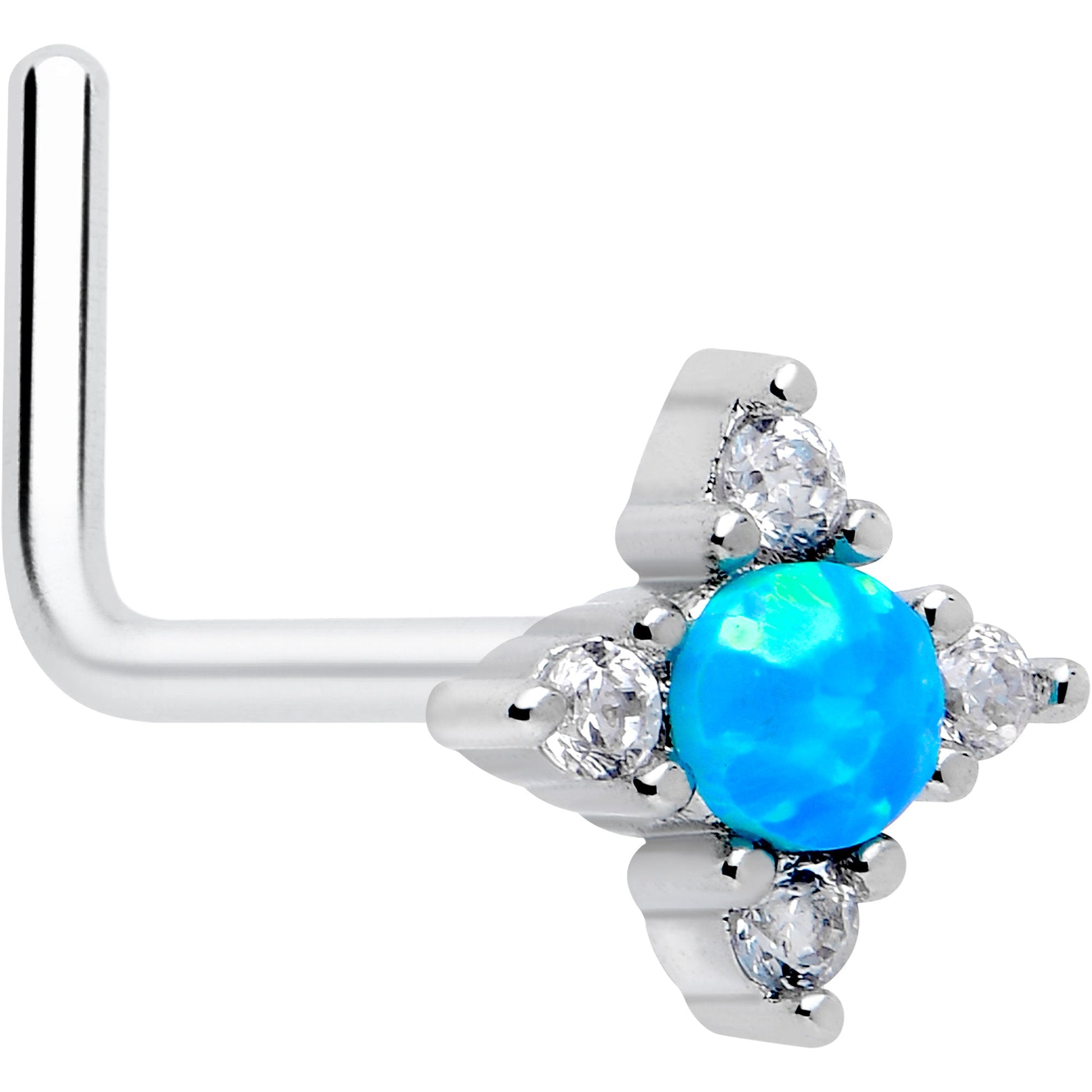 20G 7mm Blue Synthetic Opal Rhombus Star L Shape Nose Ring BodyCandy