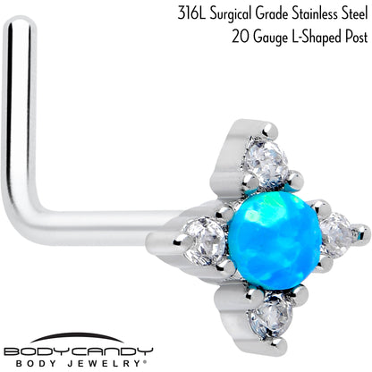 20G 7mm Blue Synthetic Opal Rhombus Star L Shape Nose Ring BodyCandy