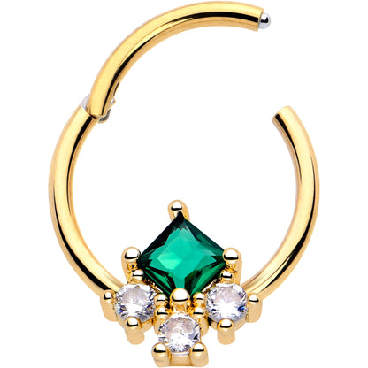 16G 3/8 Green CZ Gem Gold Tone Rhombus Riot Hinged Segment Ring BodyCandy