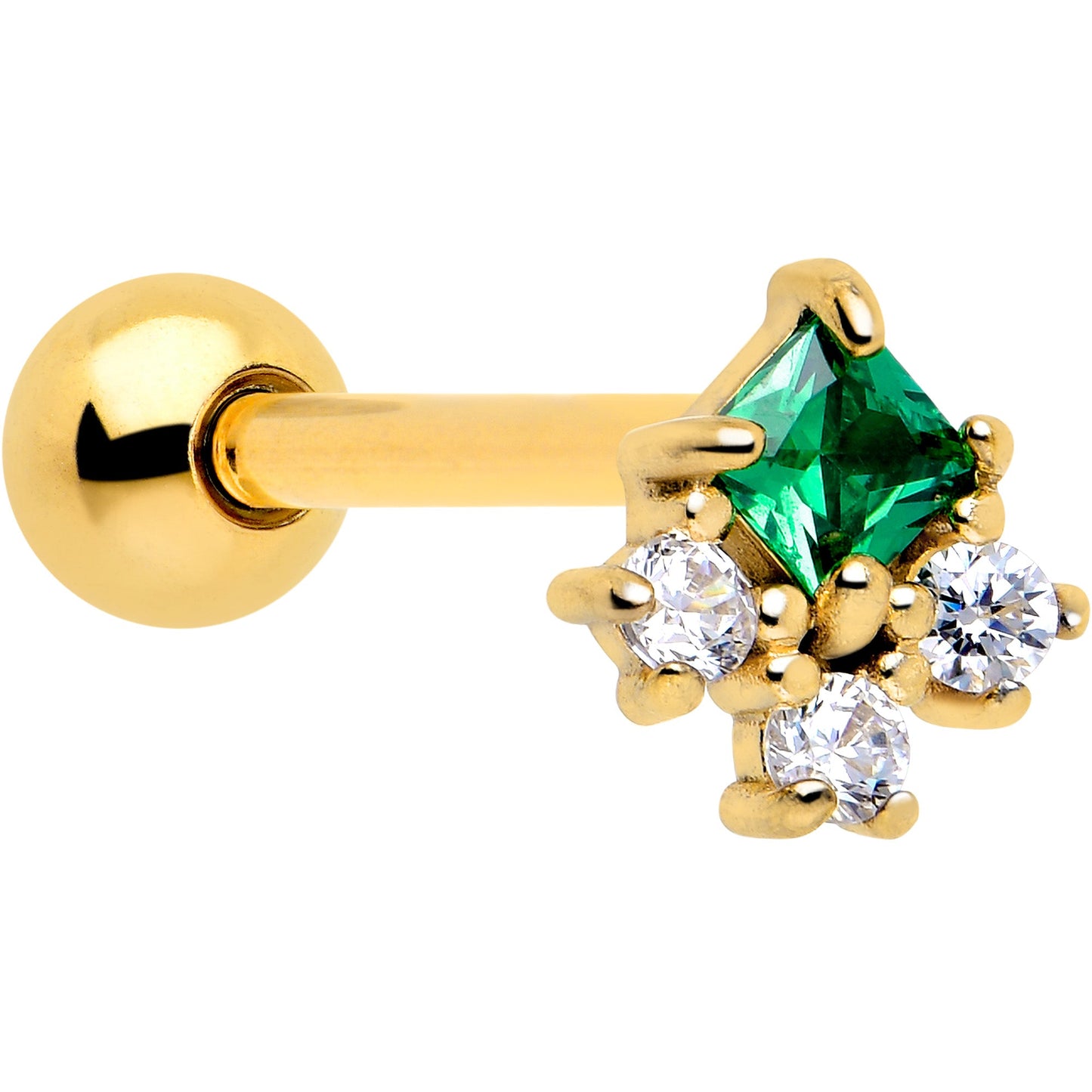 Green CZ Gem Gold Tone Rhombus Riot Barbell Tongue Ring BodyCandy