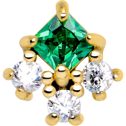 Green CZ Gem Gold Tone Rhombus Riot Barbell Tongue Ring BodyCandy