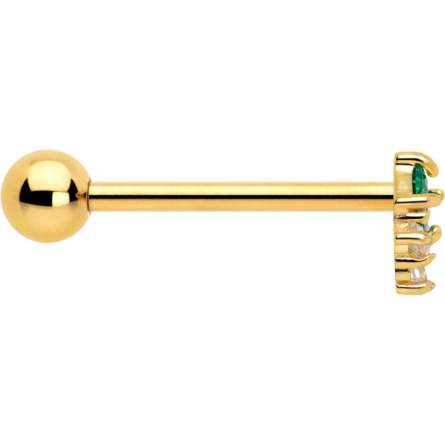 Green CZ Gem Gold Tone Rhombus Riot Barbell Tongue Ring BodyCandy