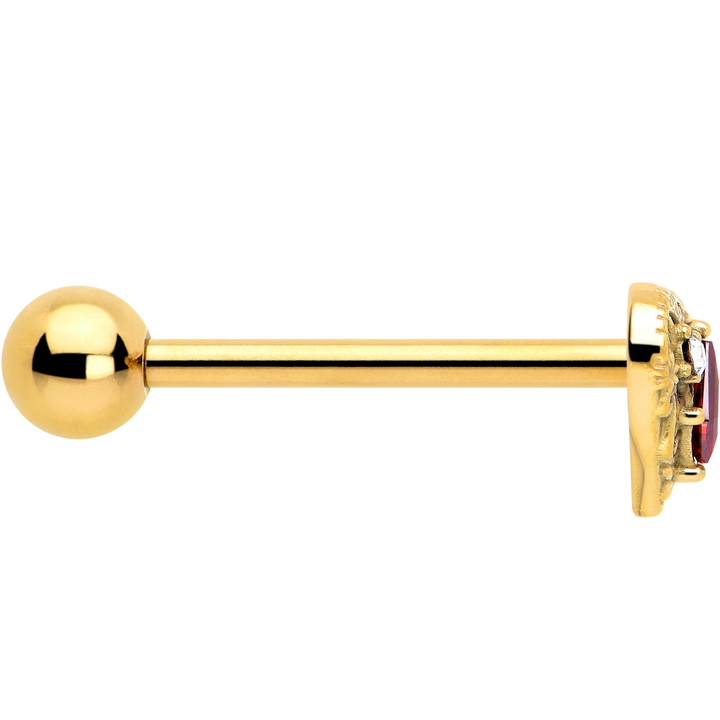 Red CZ Gem Gold Tone Heart Queen Barbell Tongue Ring BodyCandy