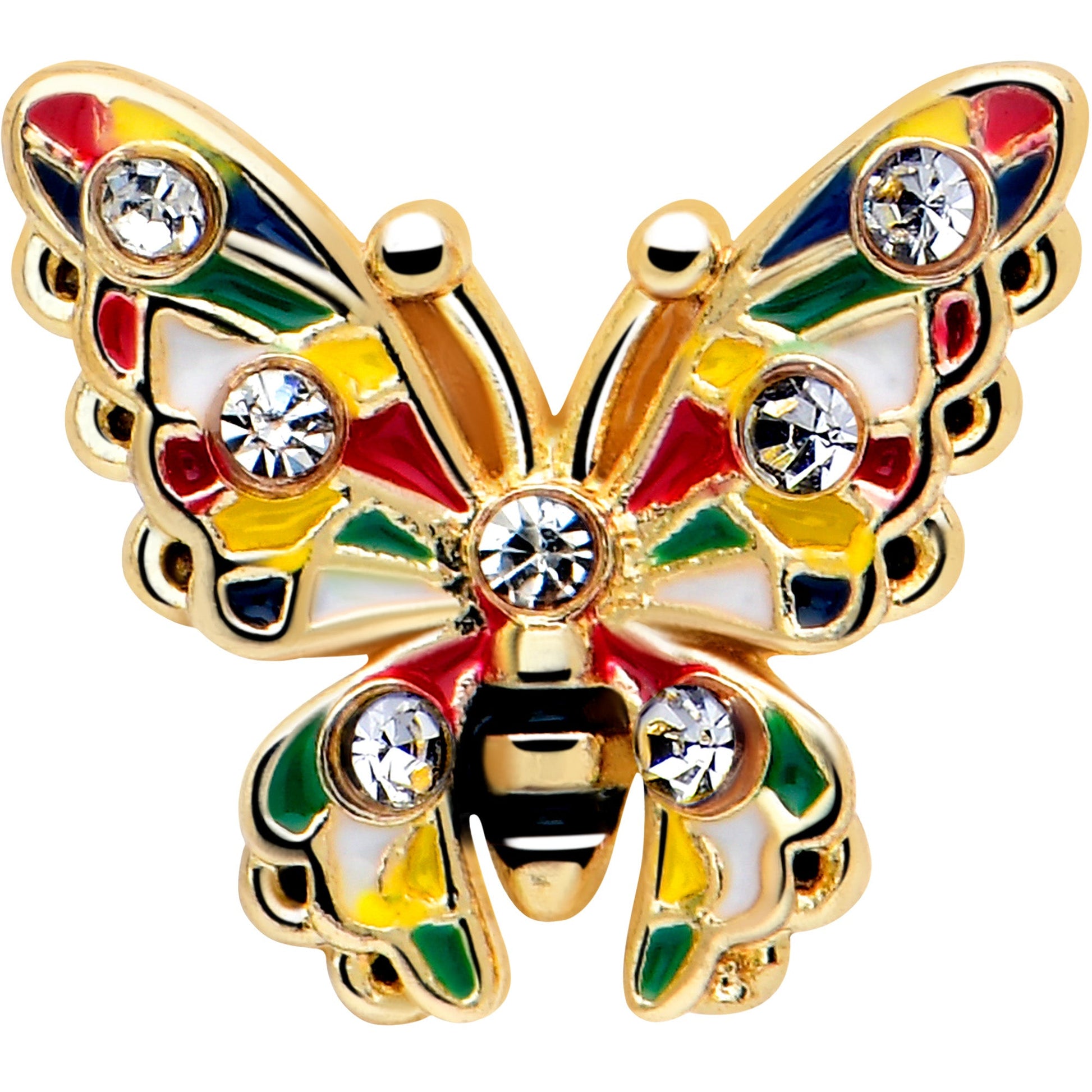 16G 1/4 Clear Gem Gold Tone Color Block Butterfly Labret BodyCandy