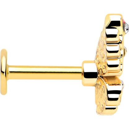 16G 1/4 Clear Gem Gold Tone Color Block Butterfly Labret BodyCandy