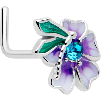 20G 7mm Blue Gem Faerie Flower Purple L Shape Nose Ring BodyCandy