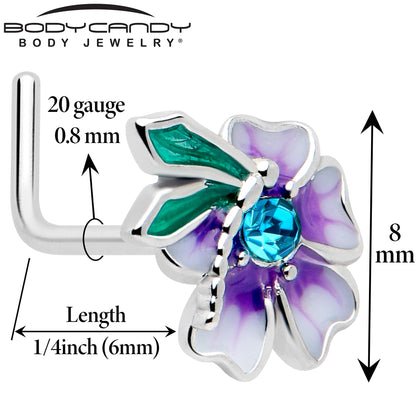 20G 7mm Blue Gem Faerie Flower Purple L Shape Nose Ring BodyCandy