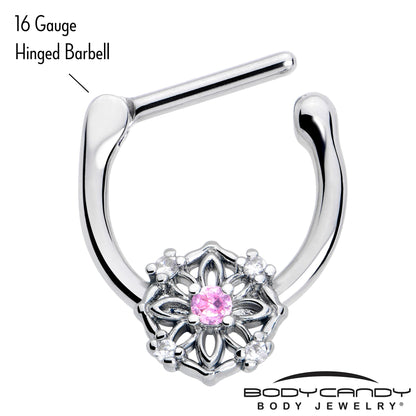 16G 5/16 Pink Clear CZ Gem Flower Circle Cartilage Clicker