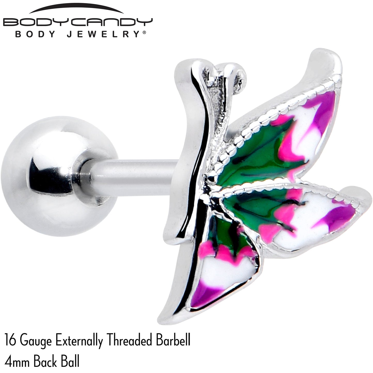 16G 1/4 Profile Butterfly Cartilage Tragus Earring BodyCandy