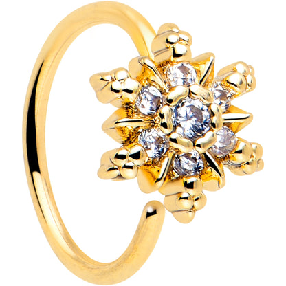 20G 5/16 Clear CZ Gem Gold Tone Glam Snowflake Nose Hoop